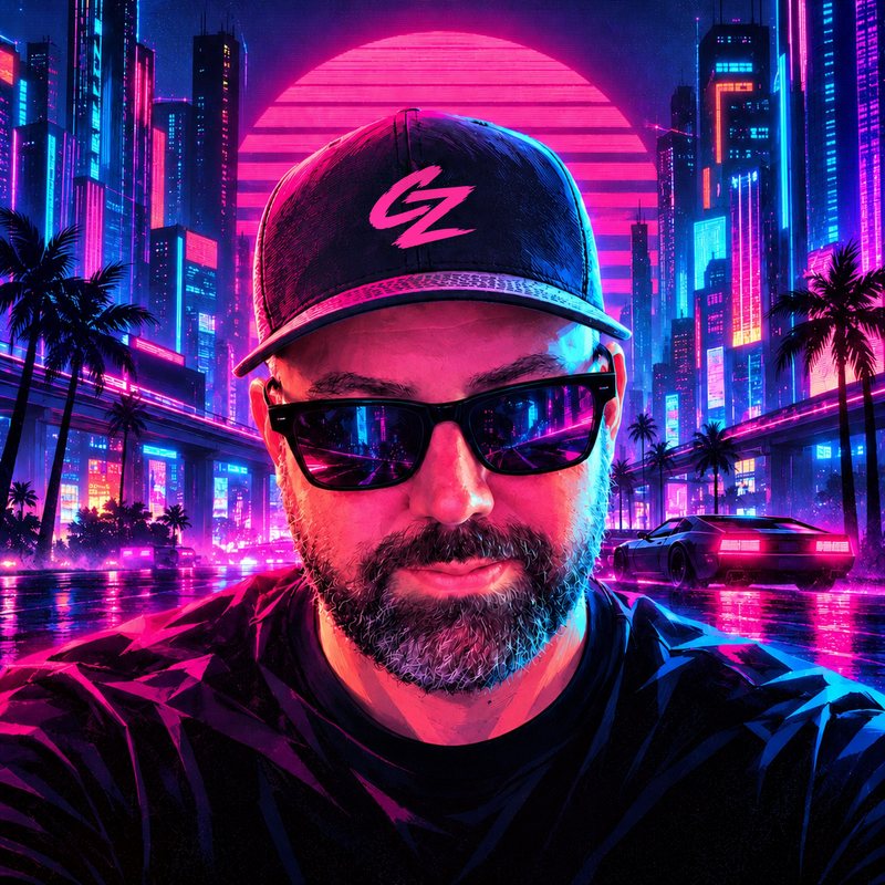 CoastZero portrait, neon city behind